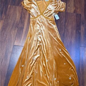 In Bloom Gold Maxi Dress with Floral Accents